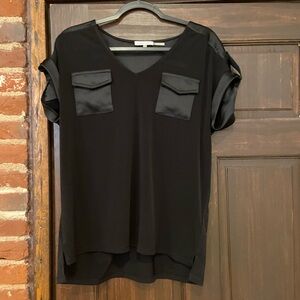Calvin Klein Black V-Neck Blouse with Pocket Details